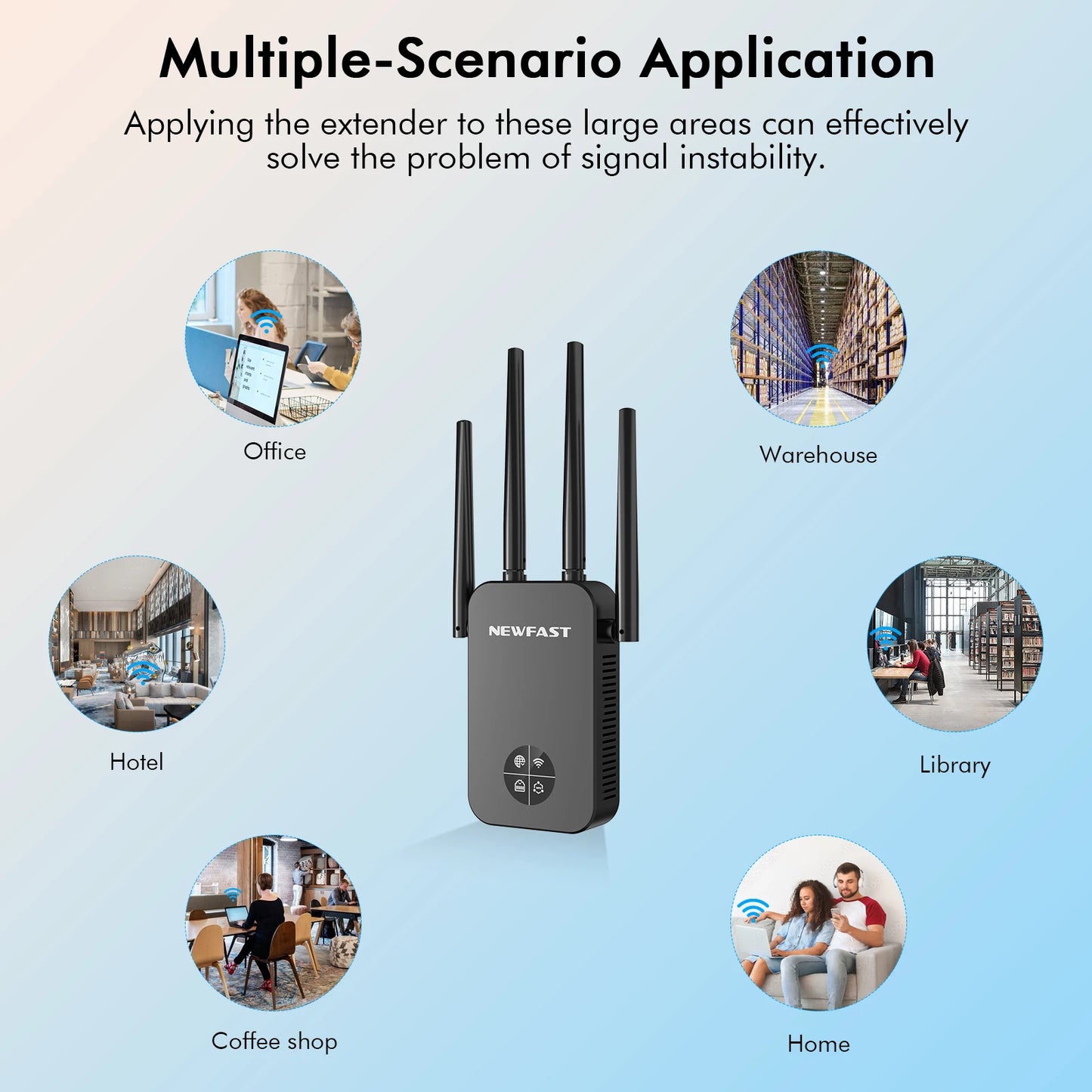 Comfast 1200Mbps Wifi Repeater 2.4/5G Dual-band Wireless WIFI Extender Smart Screen Home Router 4 Antennas WPS/RESET EU Plug