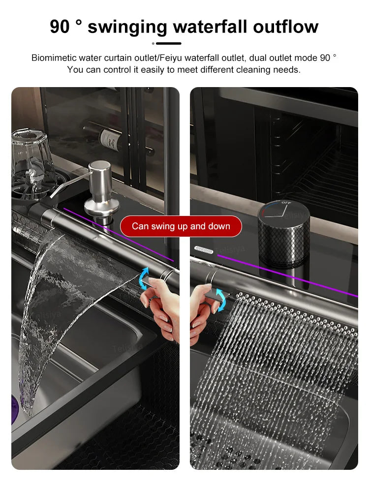 Various Waterfall kitchen Sink  Stainless Steel Multifunctional Large Single Slot Digital Display Sinks
