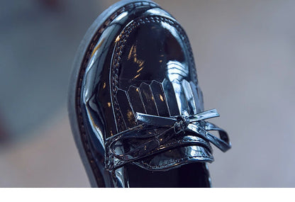 Girls Casual Leather Shoes Kids Flats Tassels with Bow-knot British Style Soft Slip-on Loafers for Wedding Party Bright Skin New.