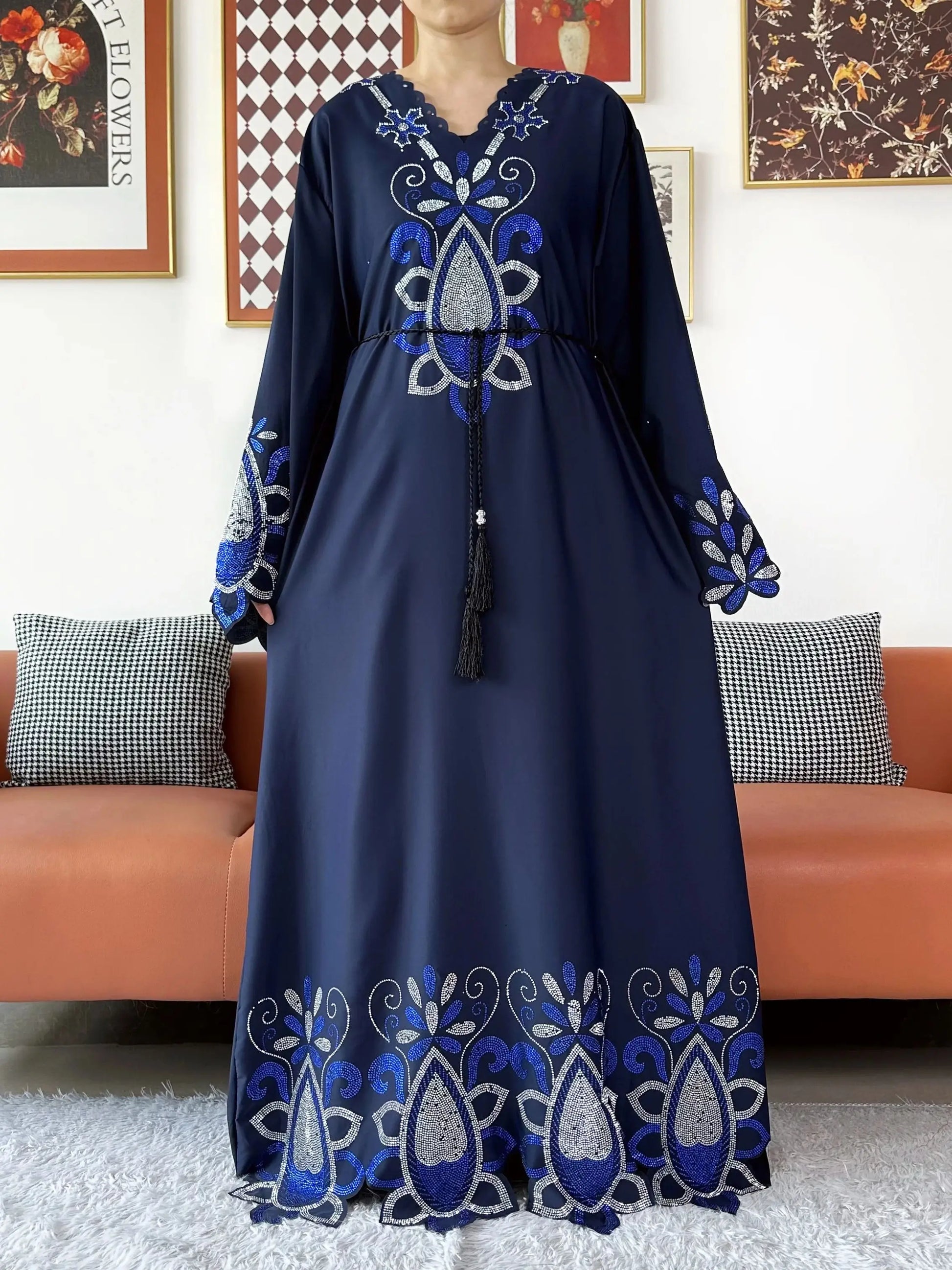 New 2025 Muslim Party Women Abaya Chiffon Diamond Long Sleeve Casual Clothing African Abaya Women Robe Dubai Turkey Islamic Robe.