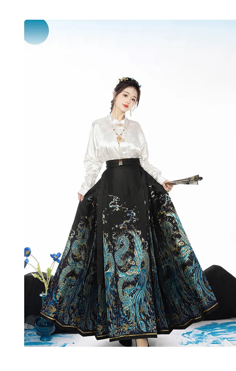Original Dragon Phoenix Woven Gold Skirt Ma Mian Skirt Han Fu Makeup Hua Ming Ma Mian Skirt Women's Spring 2024 Chinese HANFU.