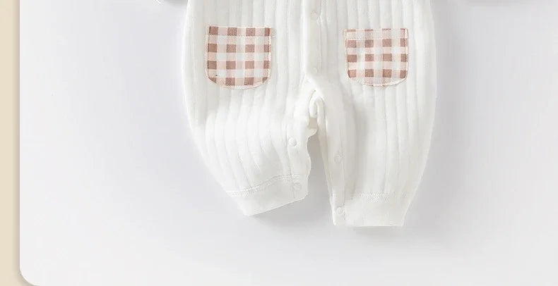 Neugeborenen Baby Overall Kleidung Winter Verdickt Strampler Jungen Mädchen Nette Stickerei Bär Body Herbst Kleidung 0-1-3-6M.