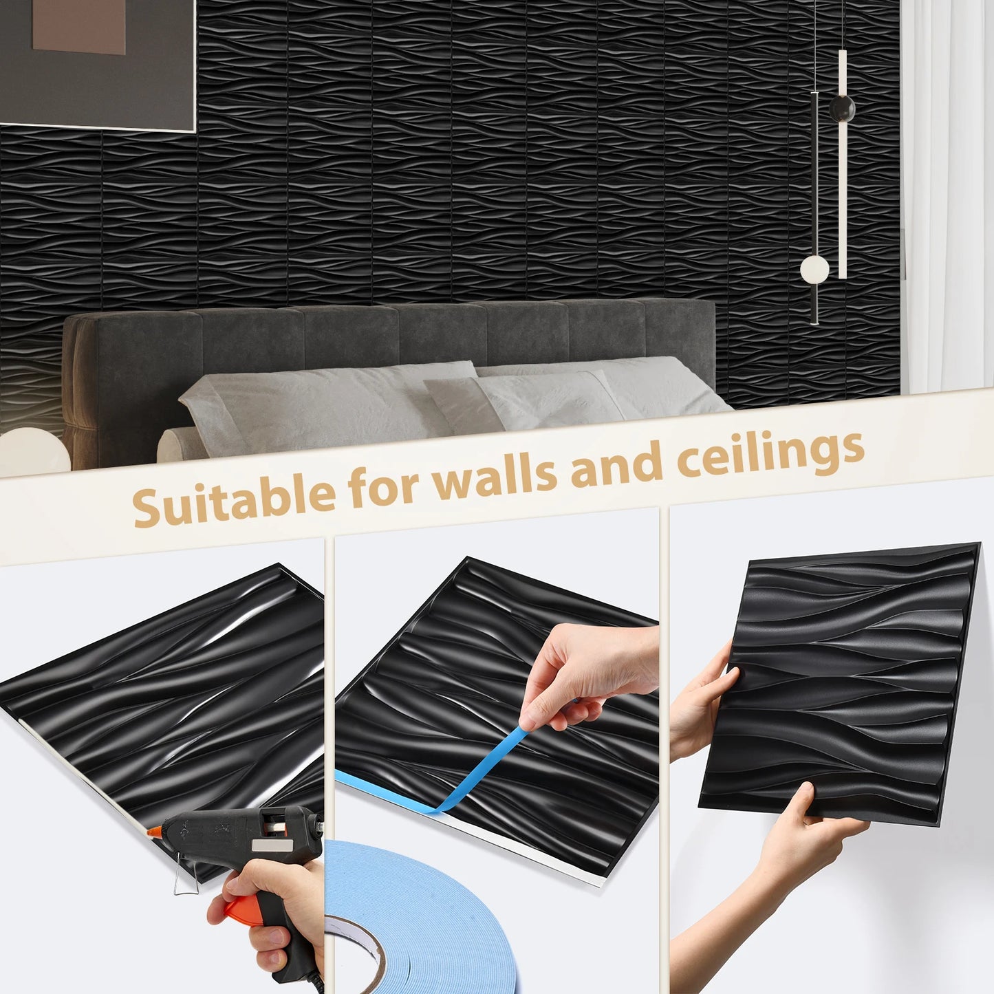 KUUJOJO 12pcs 3D textured wall panel for indoor wall decoration, suitable for living room, hall, bedroom, hotel, office
