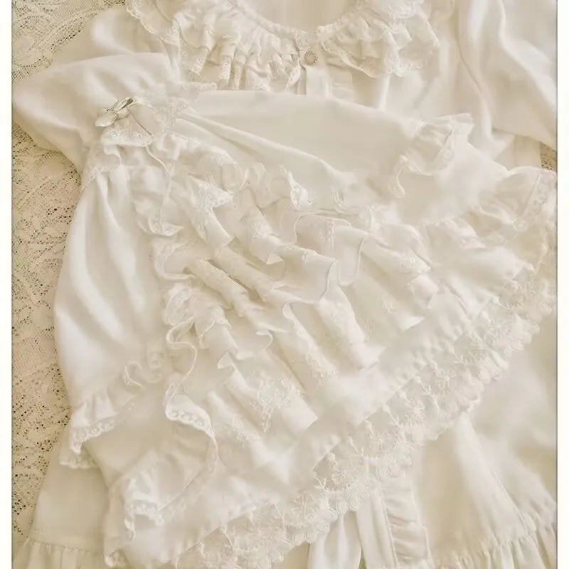 Japanese Medieval Victorian Vintage Lolita Shirts Women Sweet Flare Long Sleeves Slim Y2k Tops Female Gothic  Blusas Blouses.