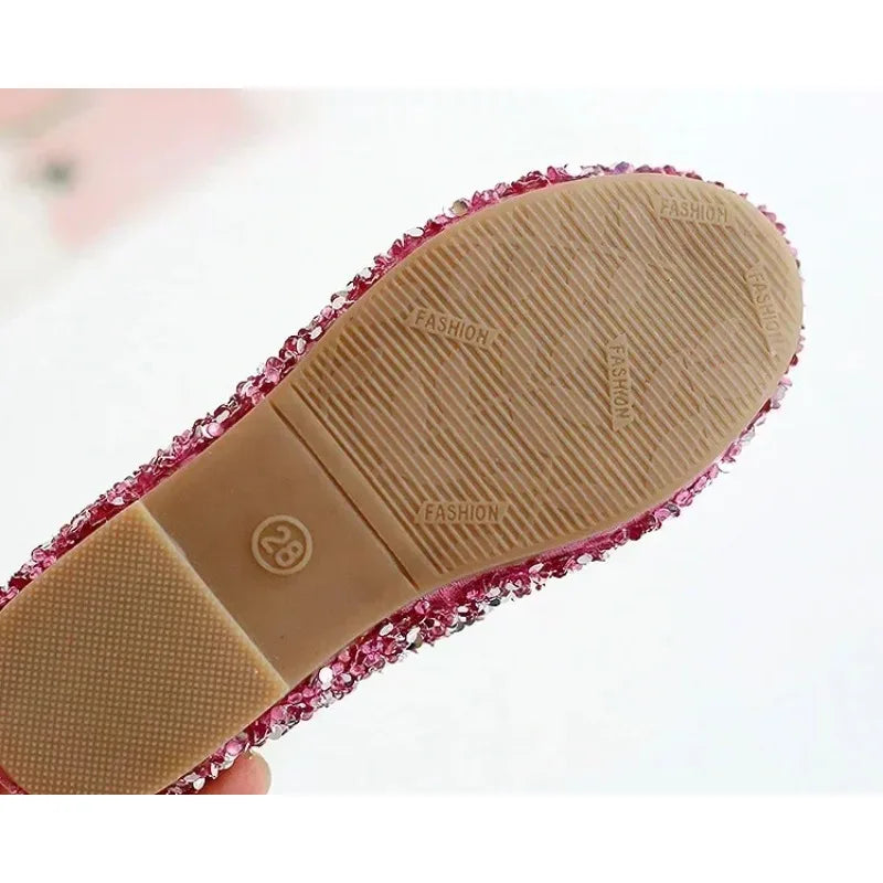 2025 Spring 1 to 12 years old girls dress shoes Beauty Pointed Toe Teen Girl Leather Shoes Bling Princess Wedding Shoes