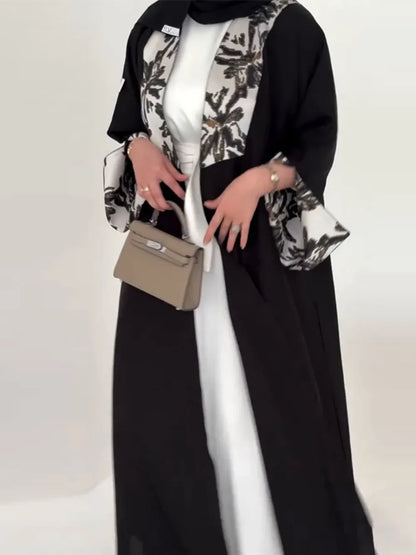 Muslim Abaya Women Print Cardigan Long Trench Coat Eid Morocco Windbreaker Patchwork Outerwear Saudi Arab Ramadan Overcoat 2025.