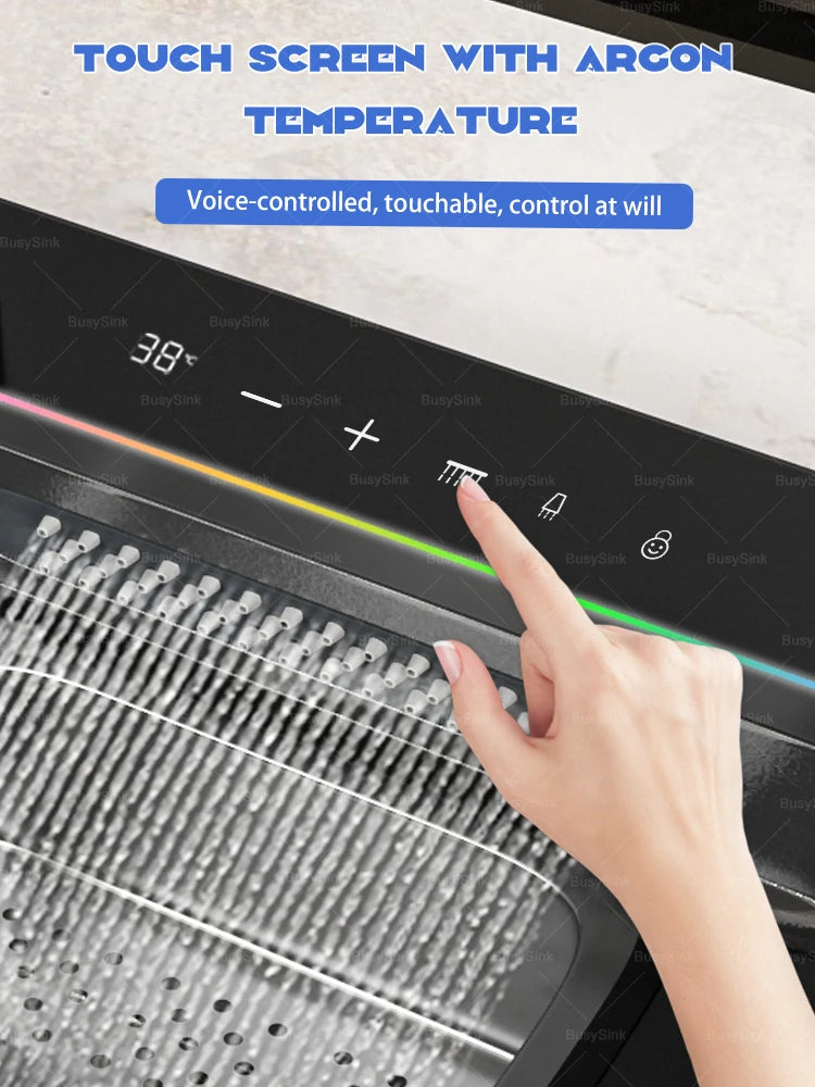 AI voice-controlled Stainless Steel Kitchen Sink With Waterfall  Embossed Large Single Slot Multifunction Dishwashing Sinks