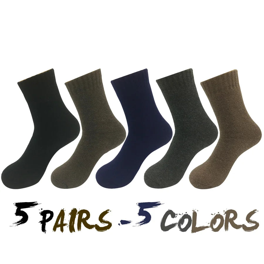 5 Pairs/Lot Thick Wool Socks Men Winter Warm Cashmere Breathable Long Sock Outdoor Male Meias New 7 Colors Hot Sale 2023