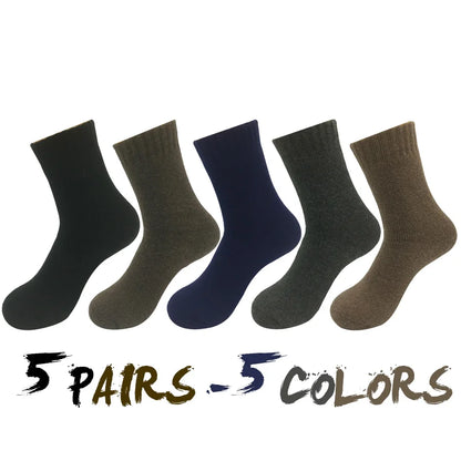 5 Pairs/Lot Thick Wool Socks Men Winter Warm Cashmere Breathable Long Sock Outdoor Male Meias New 7 Colors Hot Sale 2023