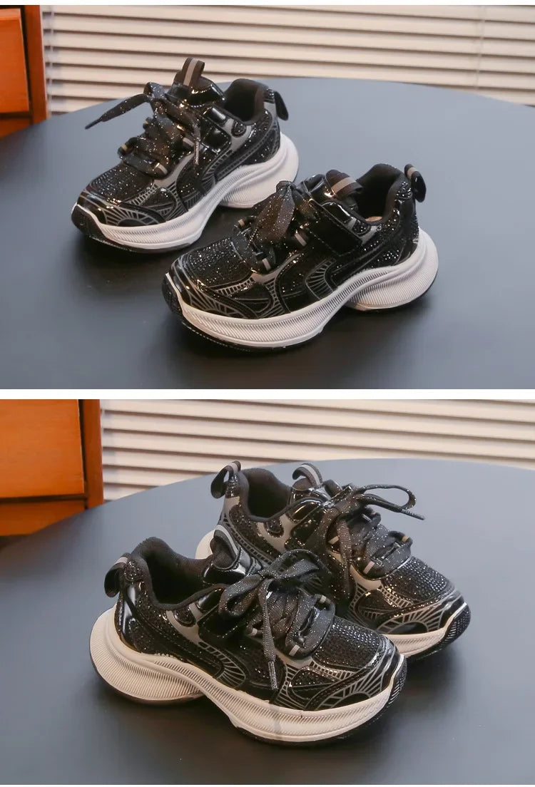 Kids Casual Running Shoes with Rhinestones Boys Girls Sports Shoes Mesh Breathable 2024 New Children Sneakers Fashion Trendy.