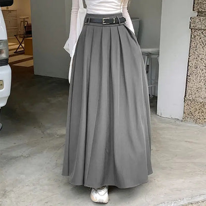 ZANZEA Women High Waist Jupe 2025 Autumn Vintage Office Falda Korean Fashion Pleating Swing Skirt Holiday Loose Solid Maxi Skirt.