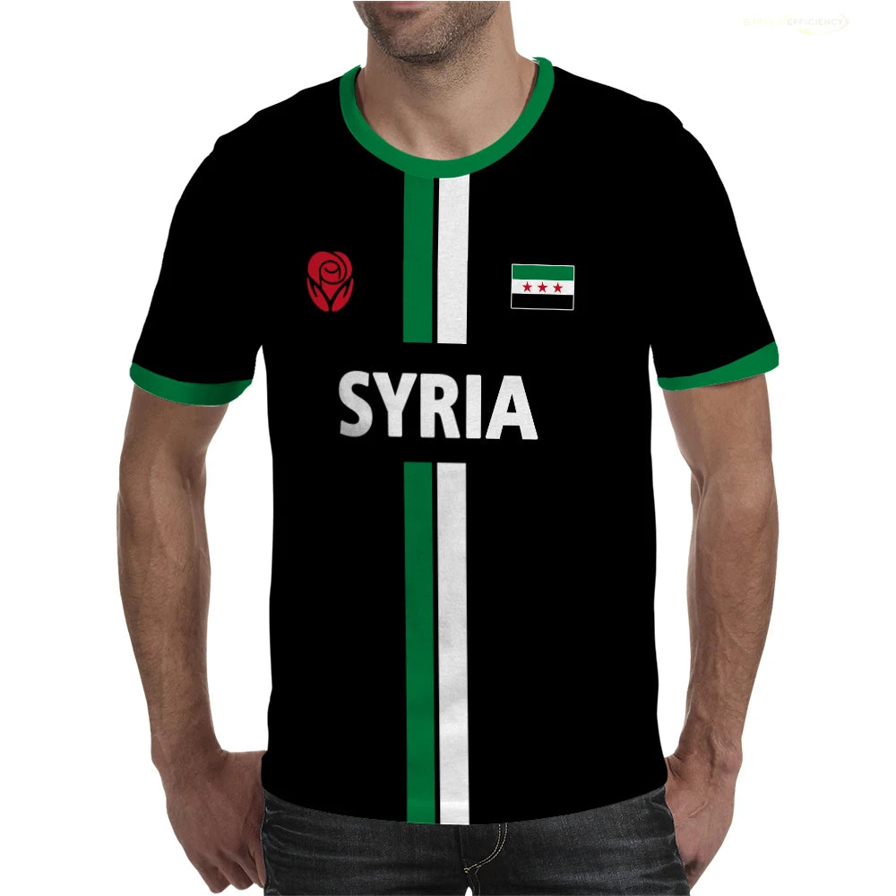 Syria Football T-Shirt Summer Sports Breathable Quick-drying Men's Tops Syrian Flag Map Print Short Sleeve Jersey Kid's Clothes.