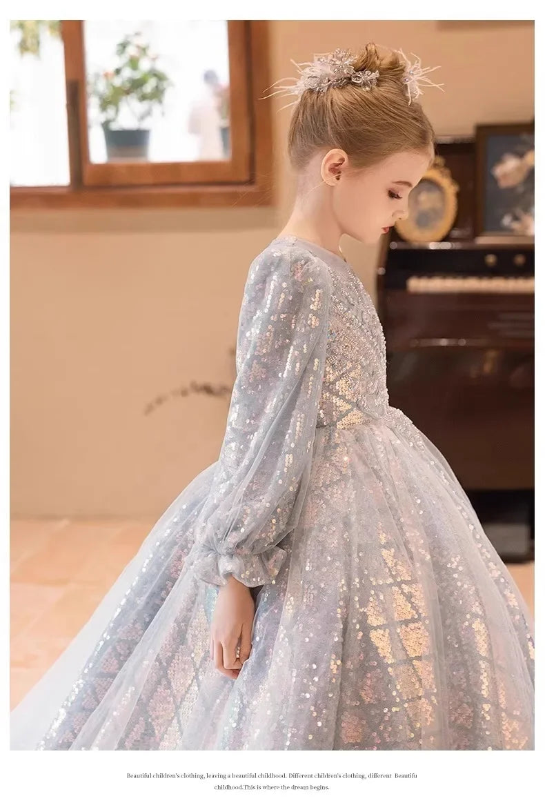 Mädchen Prinzessin Kleid Langarm Herbst Klavier Leistung Kleider Geburtstag Party Blumenmädchen Hochzeit Kinder Kleidung Abend.