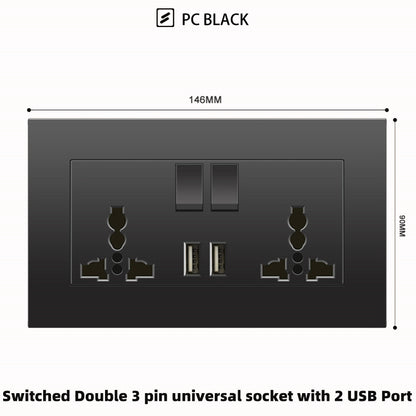 Schwarze UK 13A Wandsteckdose mit USB Typ C 18W Schnelllade-Steckdose, Wandsteckdose mit USB-Ladegerät, Schalter mit Steckdose.