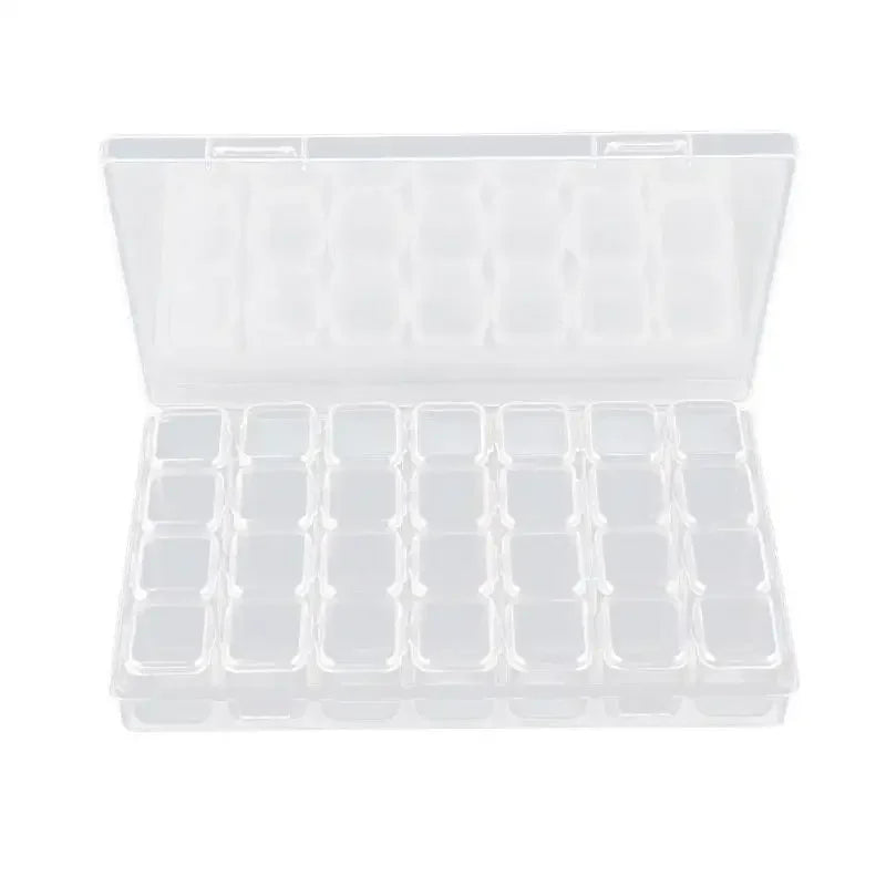 Clear Storage Box 28 Grids Separate Slots Jewelry Beads Nail Art Rhinestones Organizer Display Case for Craft Tools.