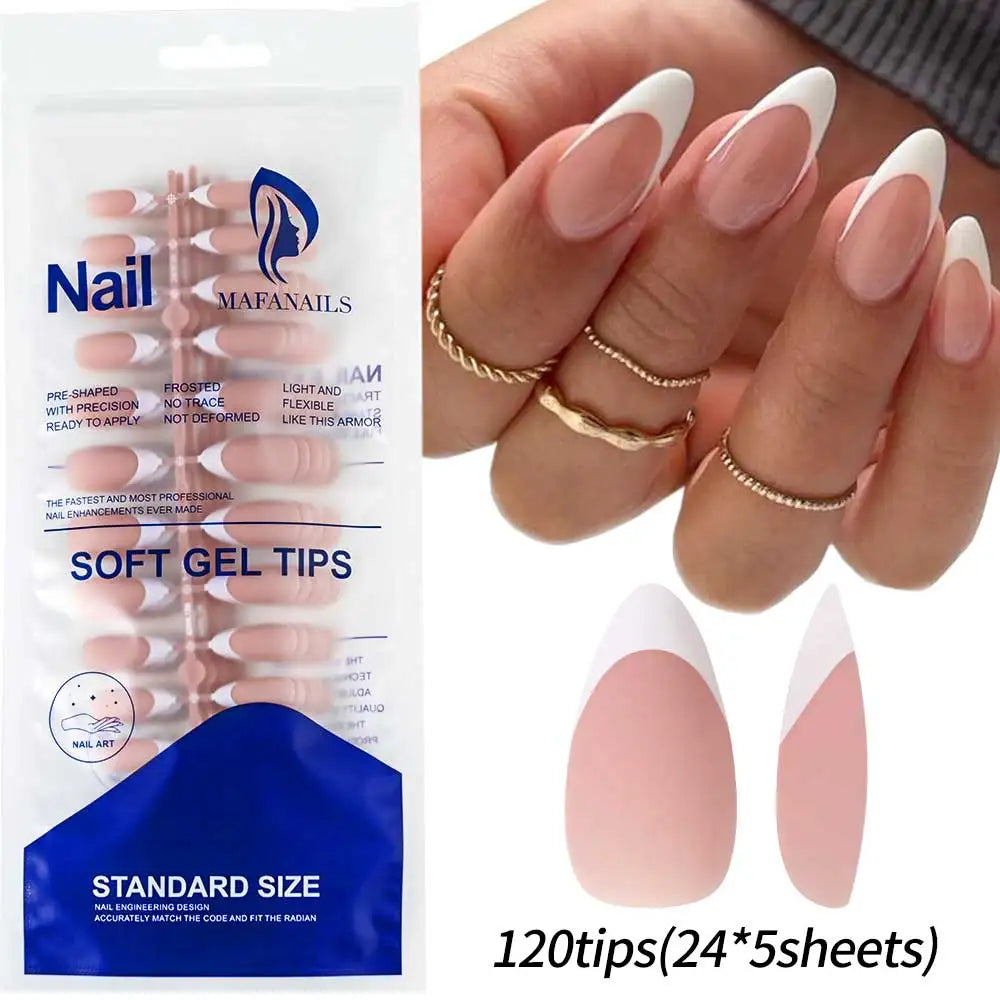 120pcs Pink Ombre Medium Coffin Press On Nails Glossy Handmade Acrylic Fake Nails Tips Gradient Design Artificial False Nails