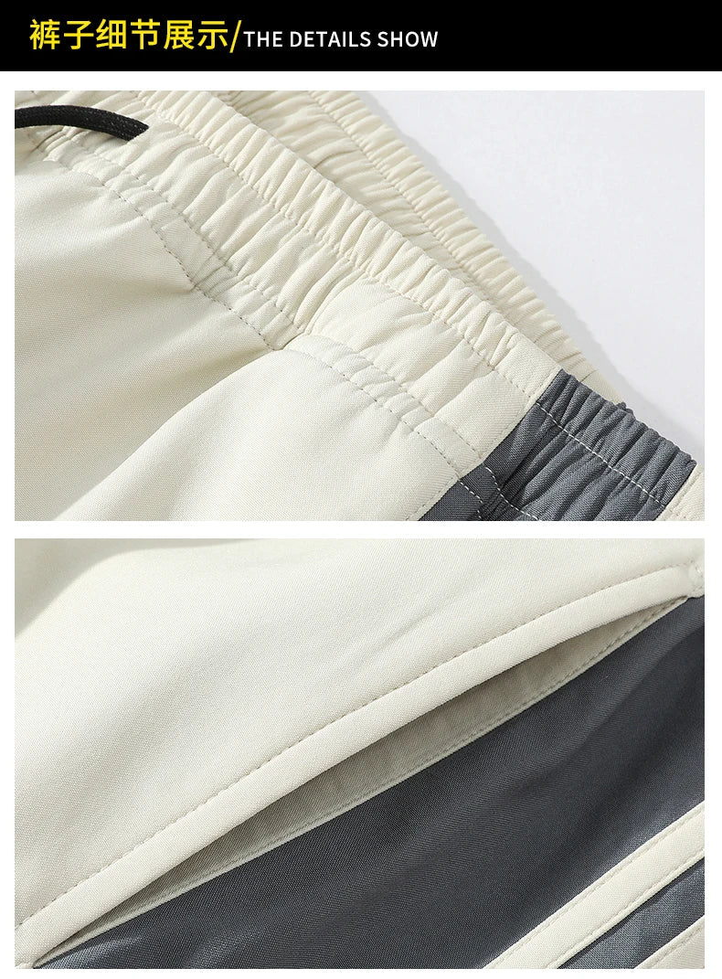 Sports suit men's  spring and autumn striped stand up collar jacket and pants paired with running and fitness two-piece set