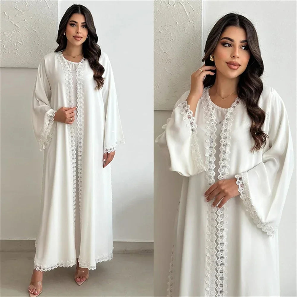 Weißer offener Kimono Abaya Dubai Luxus 2025, muslimische Spitzenabayas für Frauen, Kaftan-Kleid, Kebaya, islamische Kleidung, Robe Femme, Musulmane.