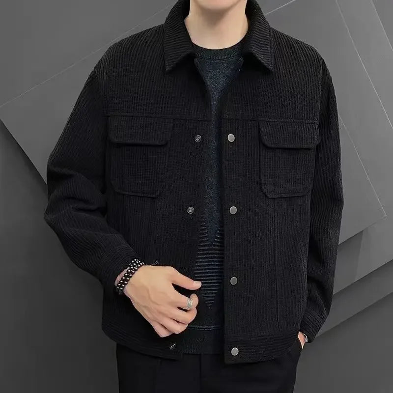 2025 Autumn and Winter Casual Retro Corduroy Workwear Collar Jacket Men's Korean Style Trendy Slim Fit Coat.