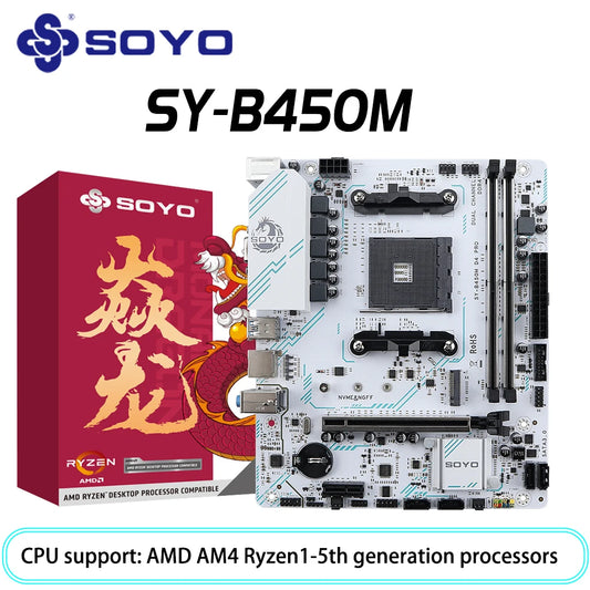 SOYO AMD B450M Game Motherboard DDR4 Memory AM4 Mainboard M.2 NVME Desktop Computer components Supports CPU AMD AM4 Ryzen1-5th.