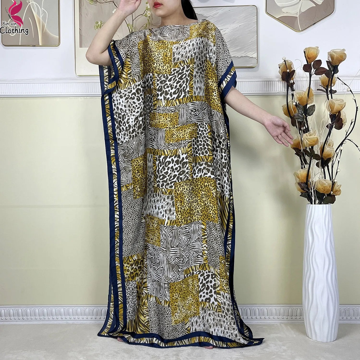 2025 New Beach Party Dress Soft Silk Fabric Loose Short Sleeve Dubai Women Vacation Dress African Abaya Islam Lady Casual Dress.