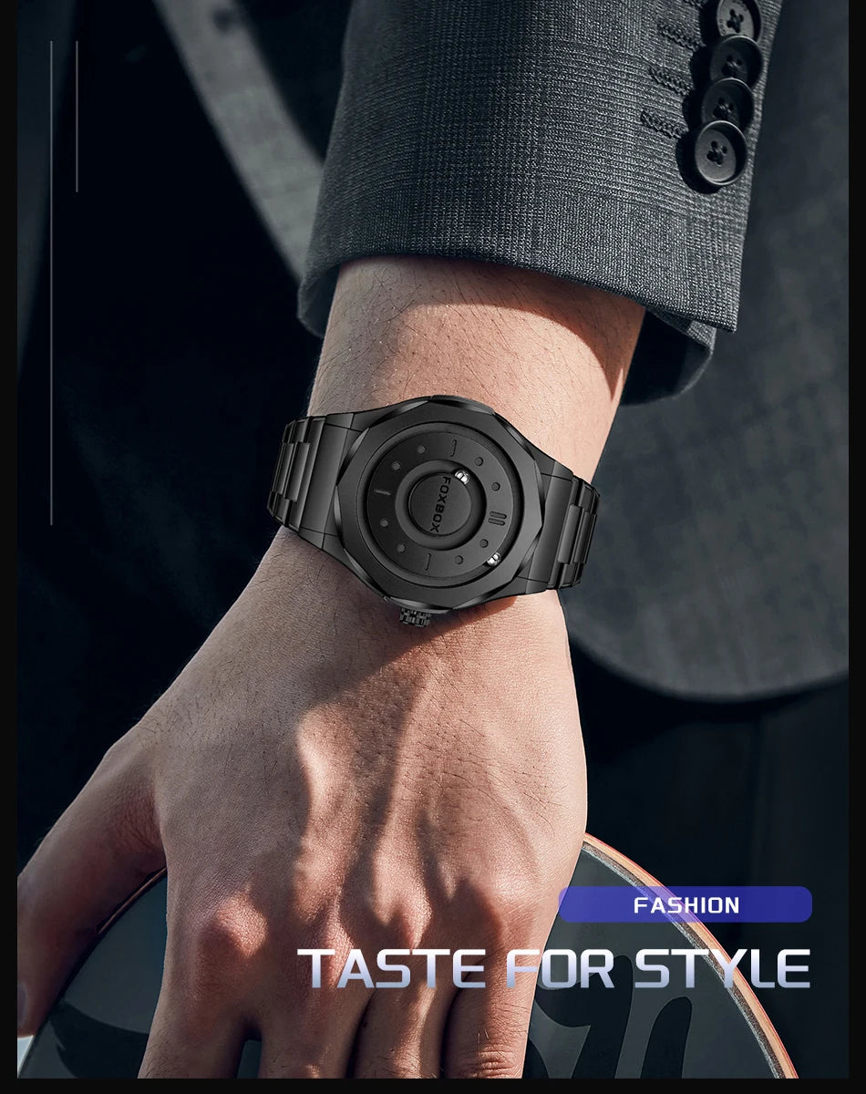 FOXBOX Creative Scrolling Pointer Magnetic Force Men's Quartz Wristwatches Outdoor Sports Waterproof Watch Men Relogio Masculino.
