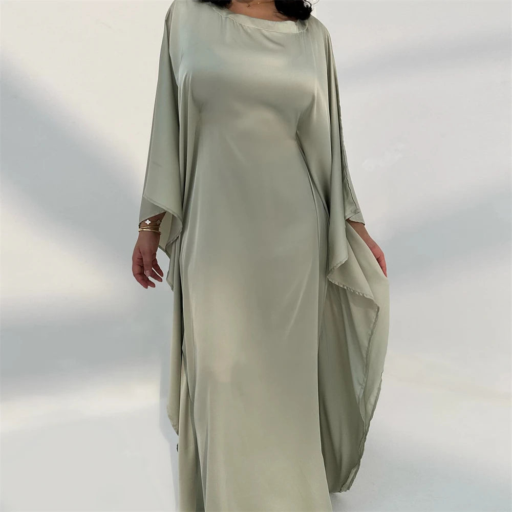 Eid glänzende Fledermaus Satin Abaya Dubai Luxus muslimische Abayas für Frauen Maxi Kaftan Kleid islamische Kleidung Kaftan Marocain Femme.