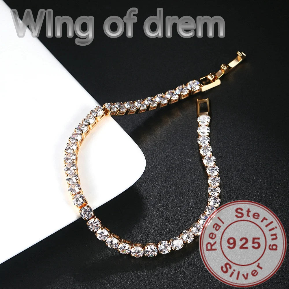 Dazzling 925 Sterling Silver Tennis Bracelet Rose Gold Shining Cubic Zirconia Bracelet Wedding Jewelry Gift.