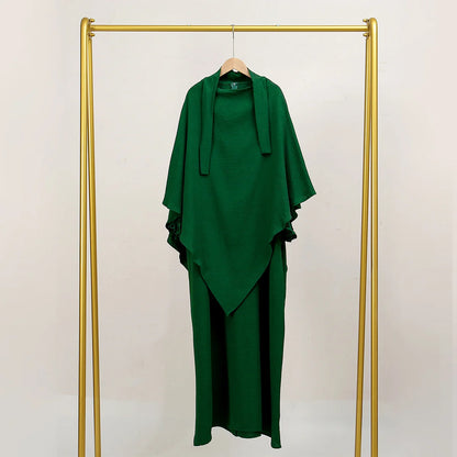 Two Piece Jilbab Prayer Set Abaya for Woman Batwing Hijab Dress Muslim Kimono Kaftan Robe Long Khimar Islam Cloth Jilbab Ramadan