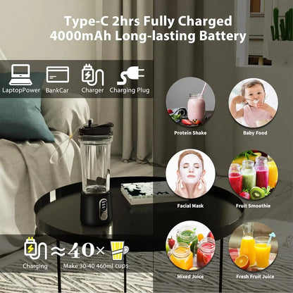 New 300W Powerful Juicer USB 4000mAh Battery Multi-use Juice Cup Grinder Outdoor Portable Fresh Fruit Blender Smoothie Juice Cup.