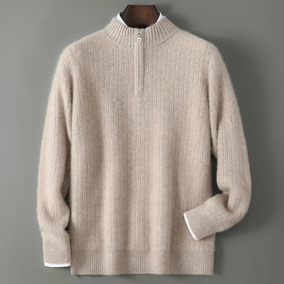 Men's 100% Merino Wool Thicken Sweater Half Zipper Mock Collar Pullover Autumn Winter Cashmere Knitwear Business Casual Clothing