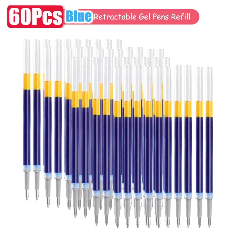 1–63 Stück einziehbares Gelschreiber-Set, Kugelschreiber mit schwarzer/roter/blauer Tinte zum Schreiben, 0,5 mm Nachfüllungen, Bürozubehör, Schulbedarf, Schreibwaren