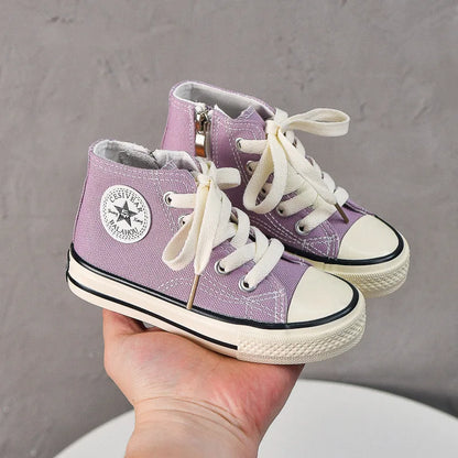 Children's canvas shoes 2025 high top men's and women's casual shoes soft soled white shoes baby sneakers Korean version.