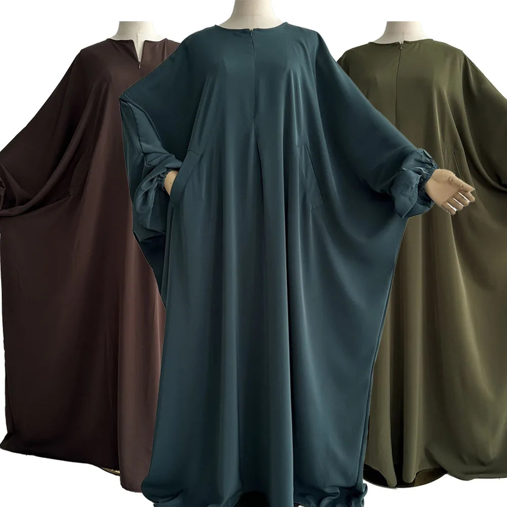 Butterfly Abaya with Pockets Front Zipper Breastfeeding Friendly Eid Ramadan Islamic Muslim Women Modest Dress Prayer Nida Abaya.