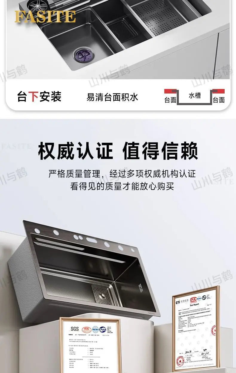 Waterfall kitchen sink nano thickened digital display honeycomb household single slot