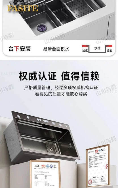 Waterfall kitchen sink nano thickened digital display honeycomb household single slot