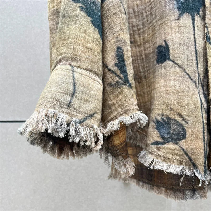 Women's shirt New ink printed lapel long sleeved top for autumn 2025 pure cotton Women's blouse Double sided wearable thin coat.