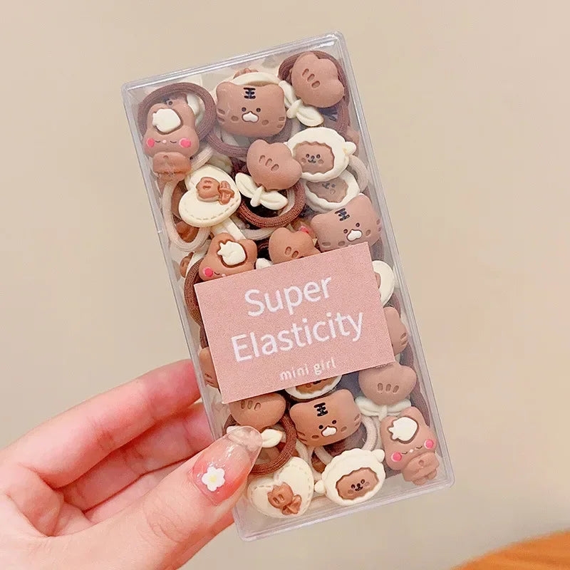 Coffee Color Children's Cute Cartoon Hair Rope Baby Thumb Loop Does Not Hurt Rubber Band Headwear Baby Tie Head  Small Pull