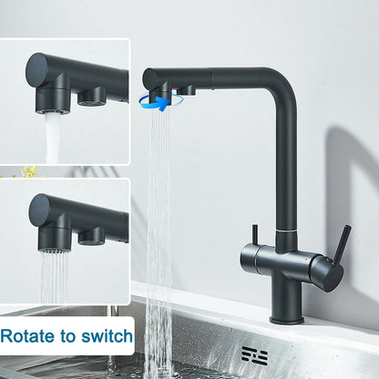 Rozin Water Purifier Kitchen Faucet Black Pull Out Flexible Filter Kitchen Faucets Crane Brass 2 in 1 Hot Cold Water Mixer Tap