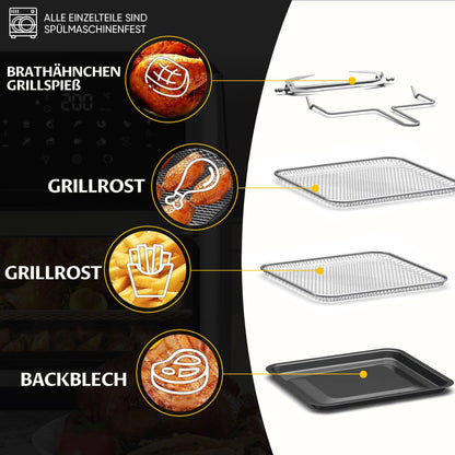 12L Air Fryer Mini Oven,Multi Function Smart machine Air fryers with Glass Viewing Window,Oilless Cooker with LED Touch Control.