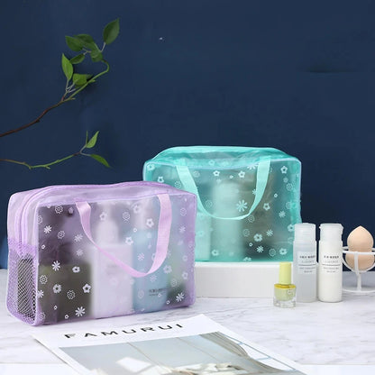 5 Color Waterproof PVC Cosmetic Storage Bag Women Transparent Organizer for Makeup Pouch Compression Travelling Bath Bags.