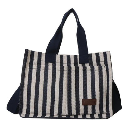 Cool Street Handbag, Large Capacity Women's Shoulder Bag, Trendy Striped Canvas Crossbody Bag, Fashion Travel Shopping Tote Bag