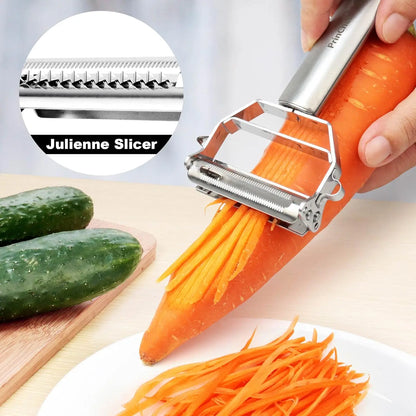 Stainless Steel Vegetable Peeler 4-in-1 Multi-Function Kitchen Tool with Anti-Slip Ergonomic Handle for Potato Carrot Cucumber.