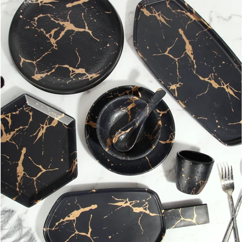 Marble Texture Imitation Melamine Plate BBQ Tableware Cake Fruits plates Snack Tray Outdoor Party Dishes Steak.