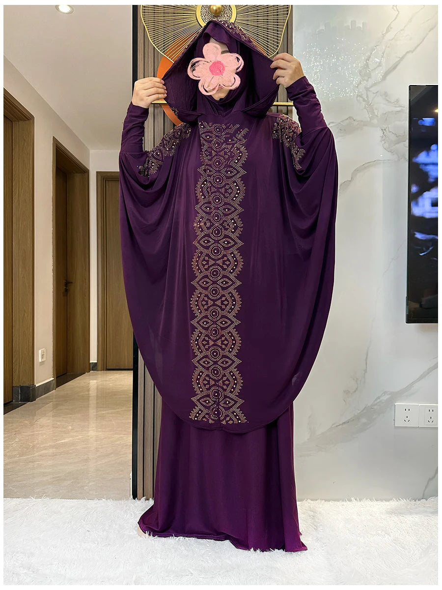 Two Piece Set Dress  Hijab Long Khimar Skirt Sets Islamic Niqab jilbab Women Eid Morocco Muslim Abaya Set Women Prayer Garment.