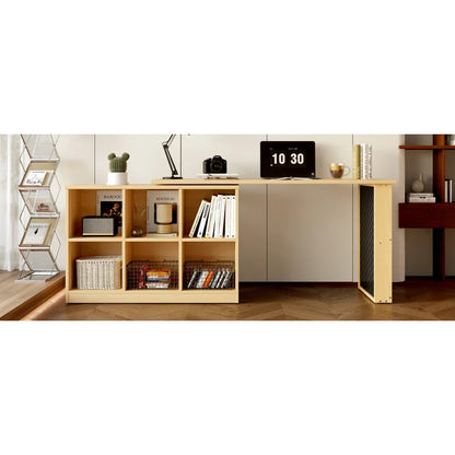 140 x 104 x 75 cm moderner multifunktionaler Büroschreibtisch, sechsfacher Aufbewahrungsschrank + Regal, perforierte Platte + Regal, austauschbare Form