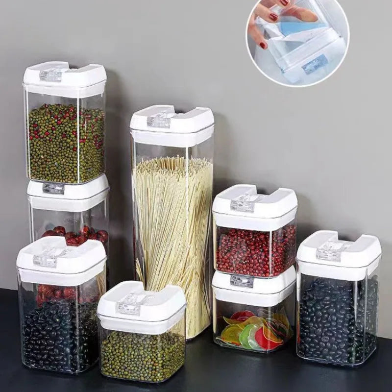 Kitchen Plastic Container Organizer Moisture-Proof Sealed Tank Square Transparent Grain Storage Jar Dried Fruit Snack Box Cans.