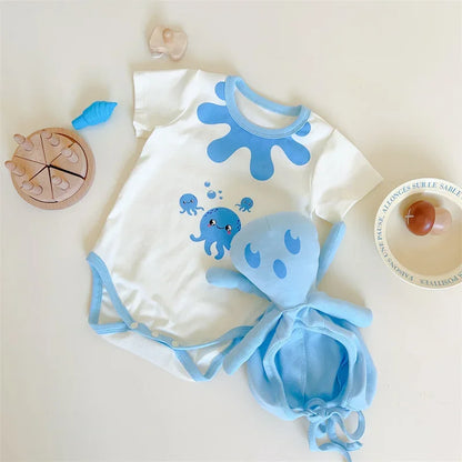 Lustige Oktopus Sommer Baby kleidung koreanische neue Jungen Mädchen einteiligen Stram pler schönen Bodysuit Säugling Baumwolle kurzen Overall.