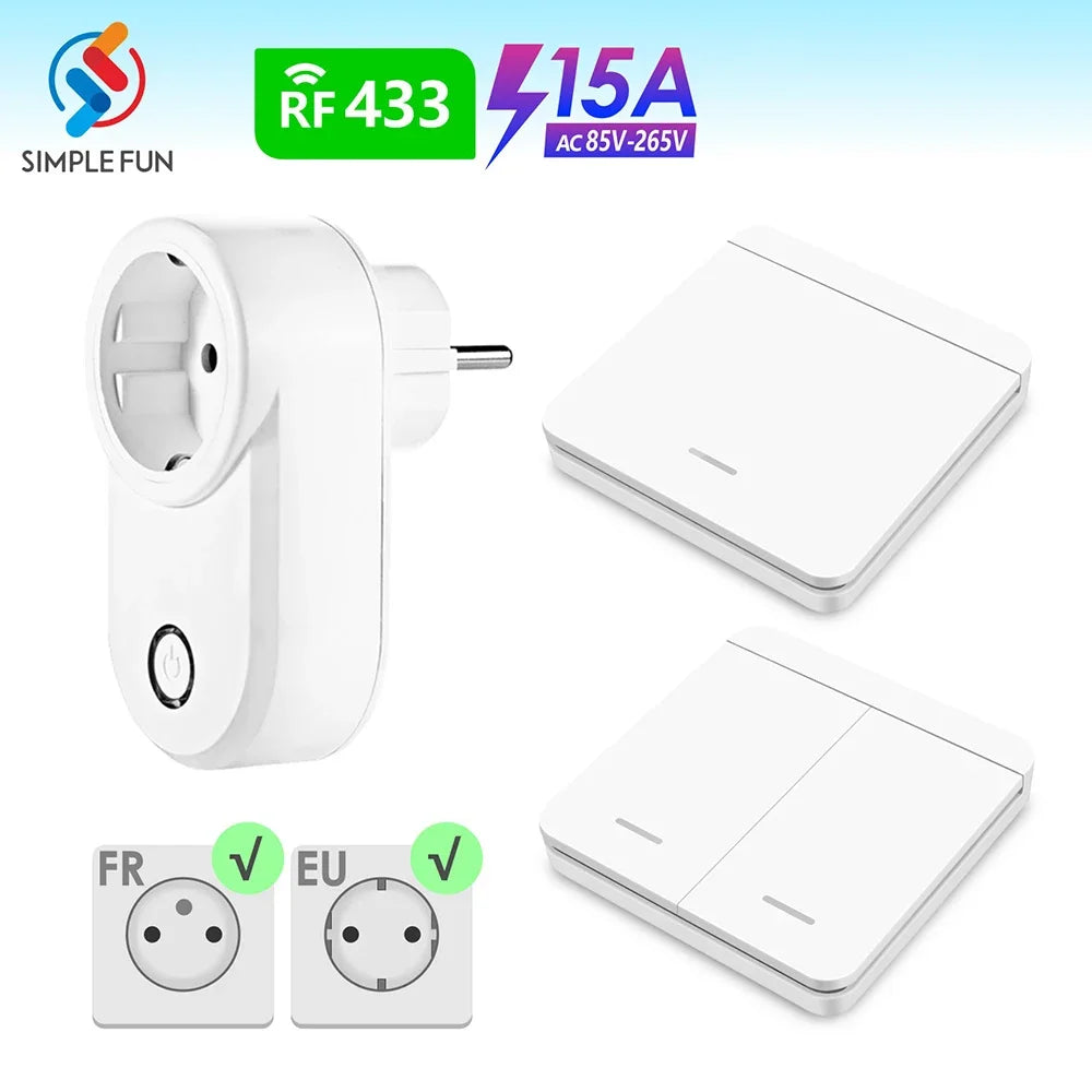 433 Mhz Drahtlose Steckdose Fernbedienung AUF OFF Smart Plug EU FR Mit Wand Schalter Steckdose 15A 220 V für Home Appliance Licht Fan.