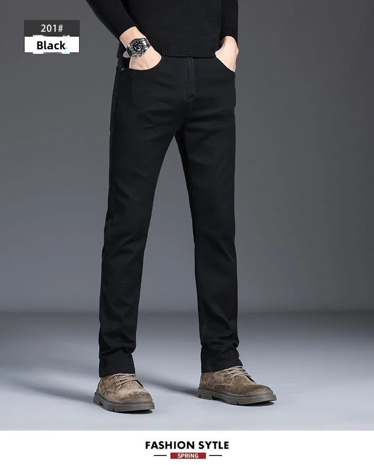 New Style Jeans Black Men's Slim Korean Style Comfortable Straight Leg Elastic Mid Waist Pants Autumn Winter Casual Denim Pants.